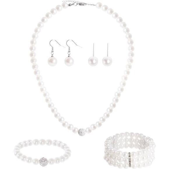 Classic Pearl Jewelry Set – Necklace, Bracelets, and Earrings Collection - Picture 1 of 8